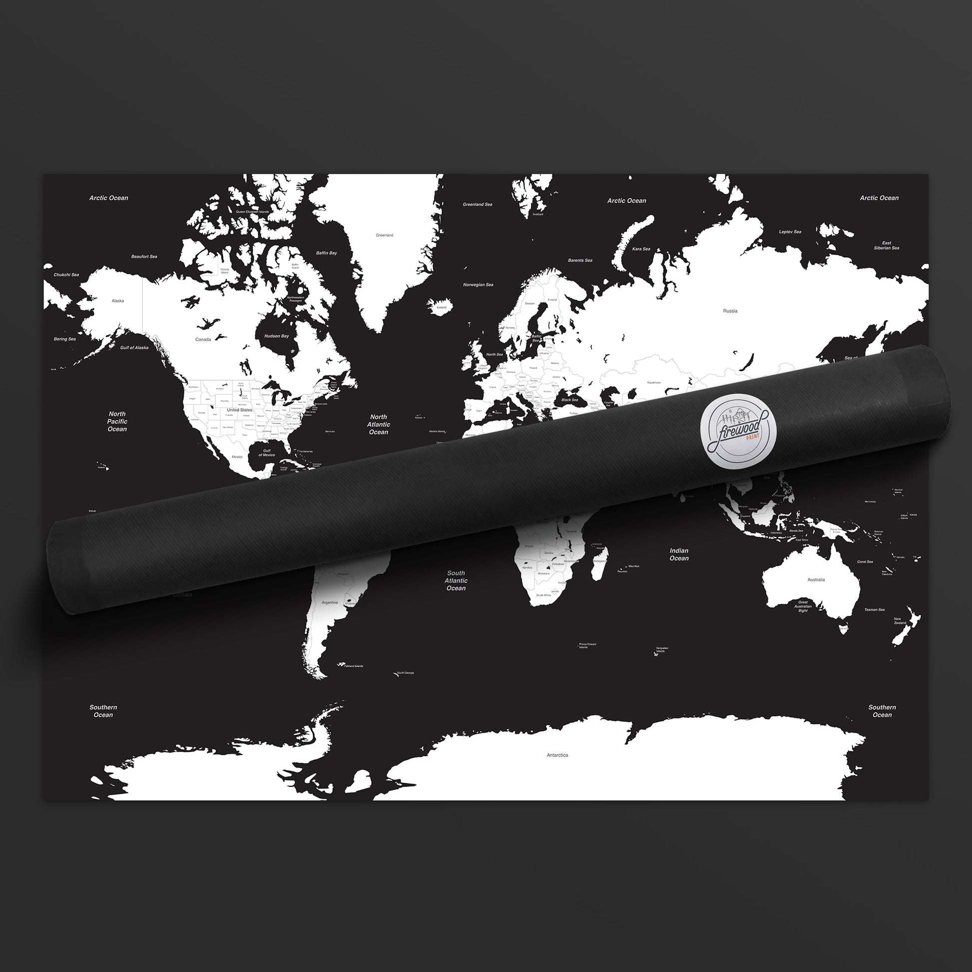 Black Sea White Countries World Map Packaging Postal Tube
