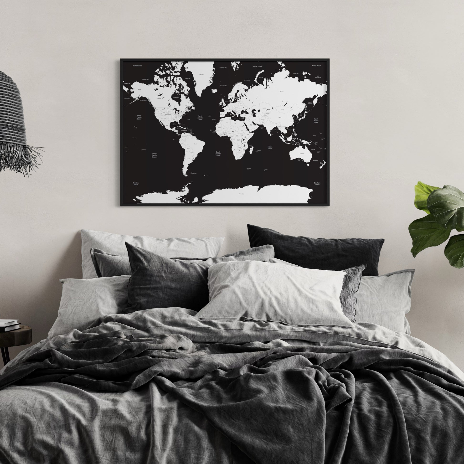 Black Sea White Countries World Map in Bedroom on Wall