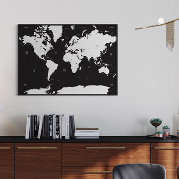 Black Sea White Countries World Map in Modern Room Above Sideboard