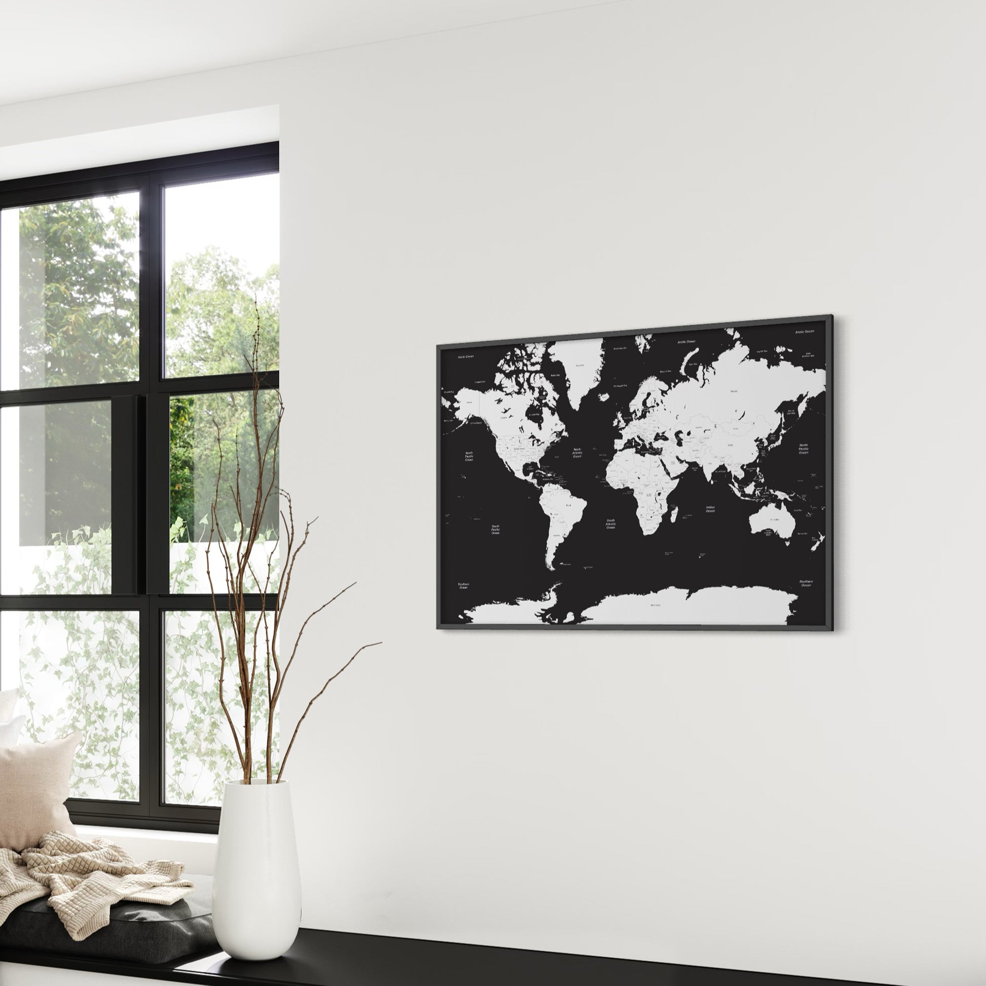 Black Sea White Countries World Map in Industrial Room Design