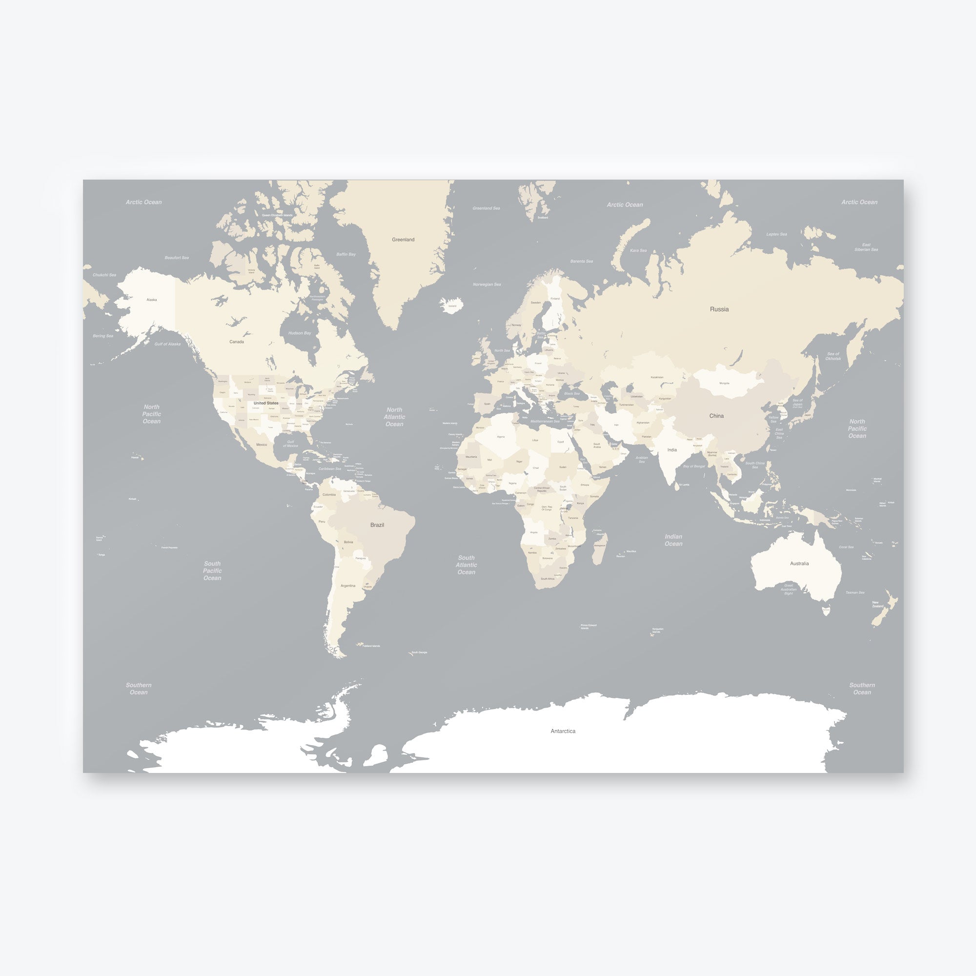 Grey Earthy Tones Map of the World