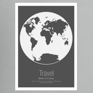 Scandi Globe World Map Print A4 & A3 Dark Grey