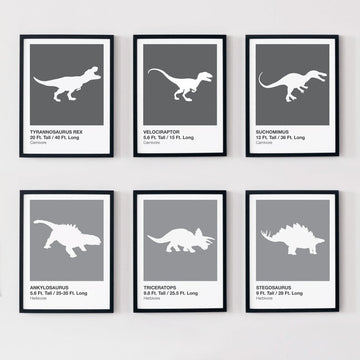 Dinosaur Prints Grey Tones for Bedroom Nursery Wall Art