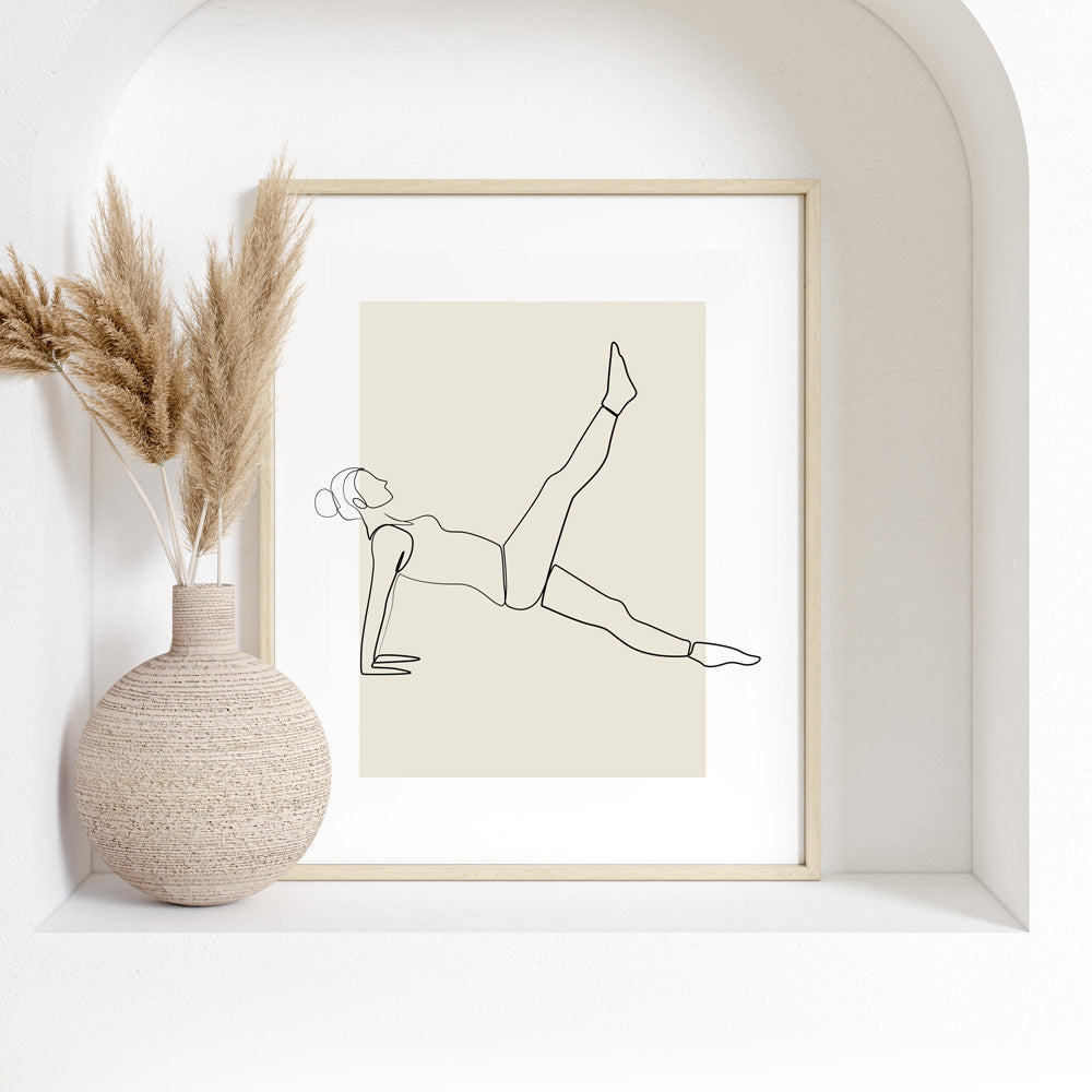 Pilates Leg Pull Back Pose Line Art Studio Print on Shelf