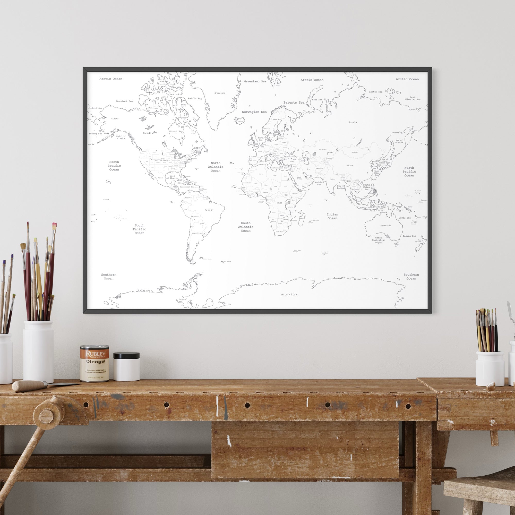 White Blank World Map Travel Poster Print