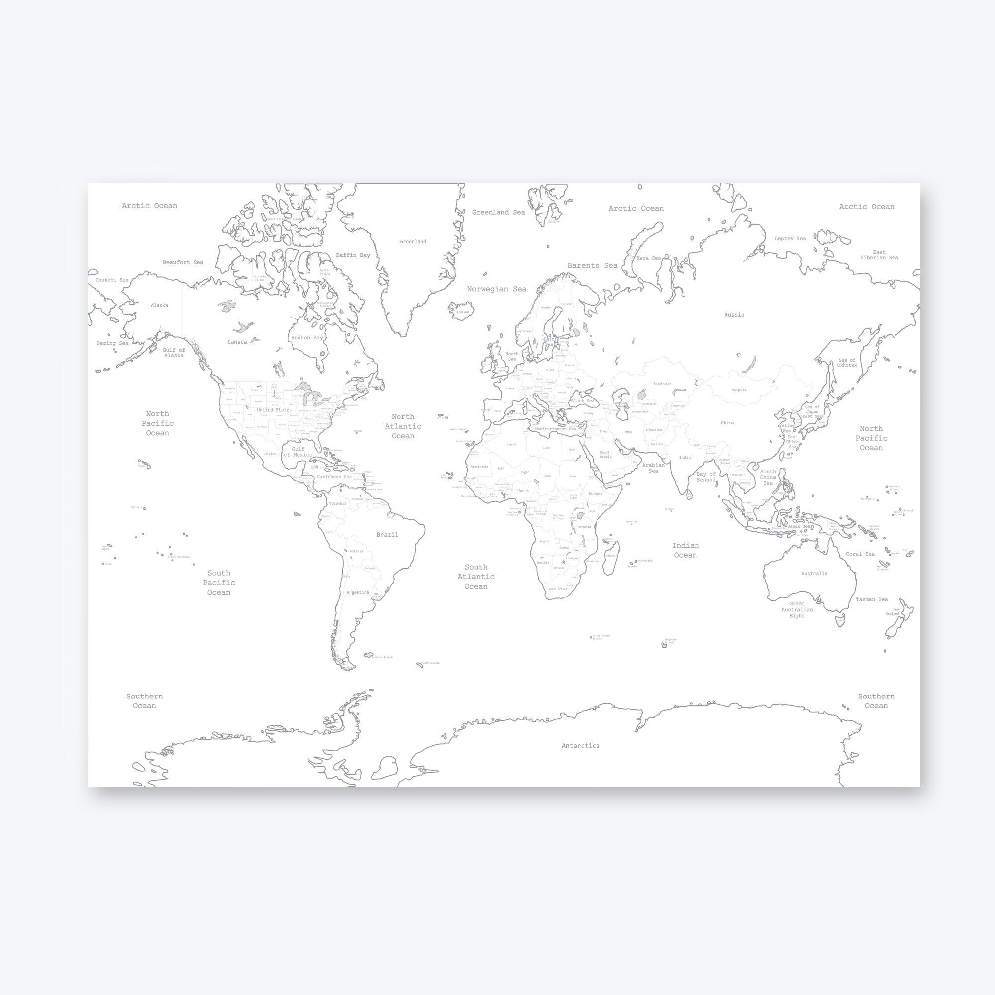 Blank World Map Print Poster