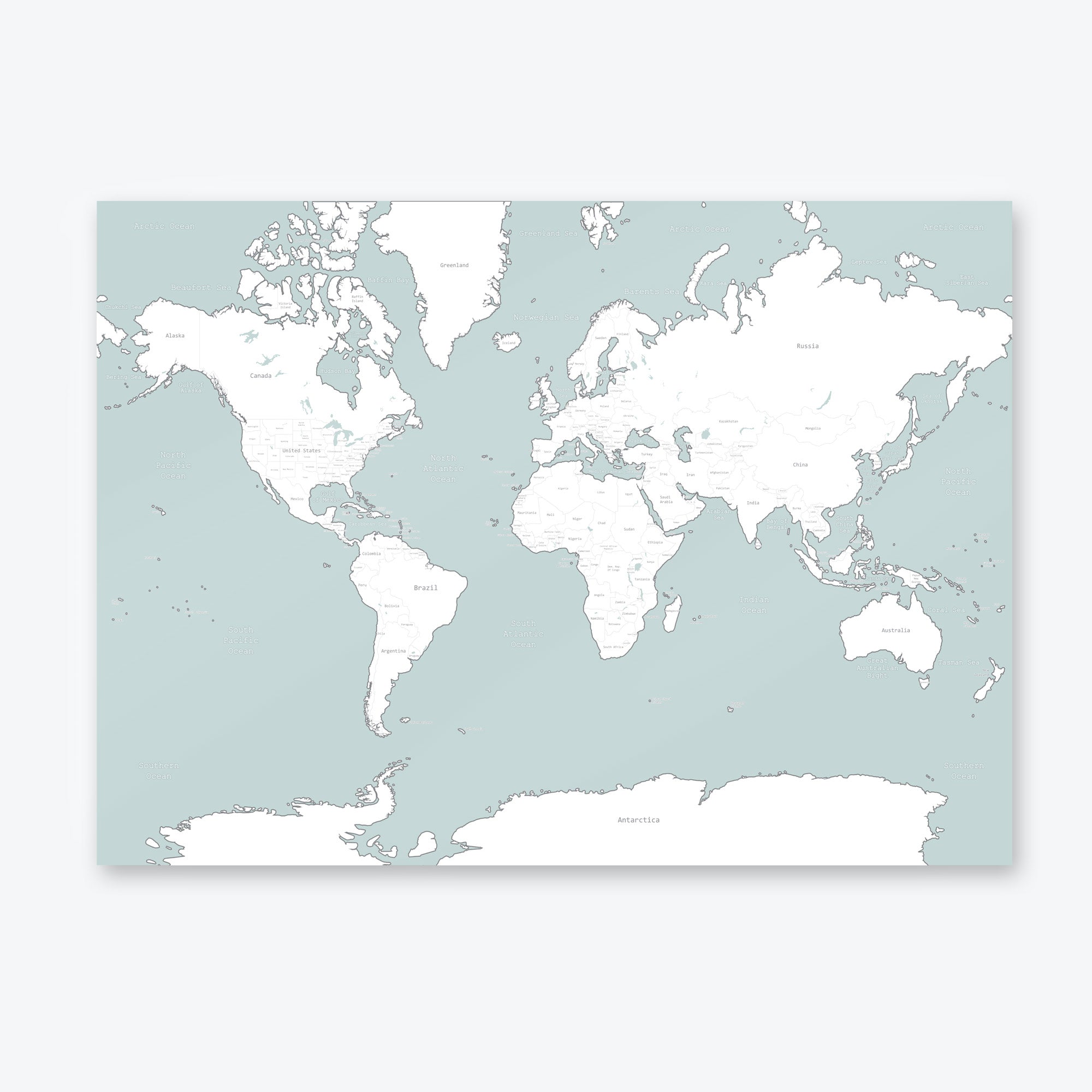 Pale Blue Map of the World Poster Print A1