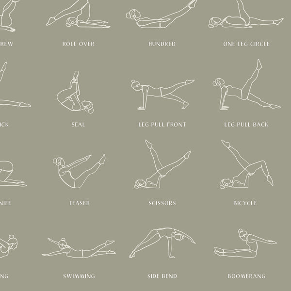 Pilates Mat Workout Line Art Studio Poster Print Olive