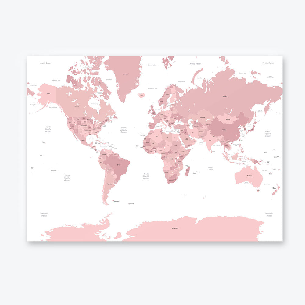 Pink map of the world print poster A1