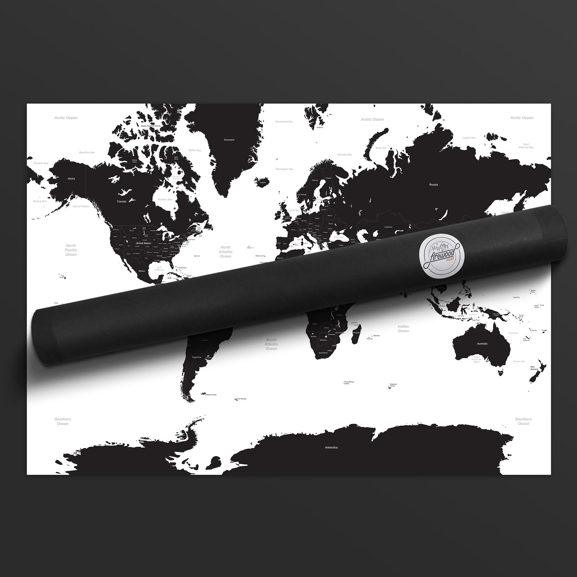 White Sea Black Countries Map of the World Packaging Postal Tube
